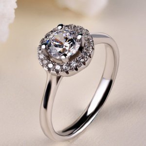 Cubic Zirconia Round Sterling Silver Ring